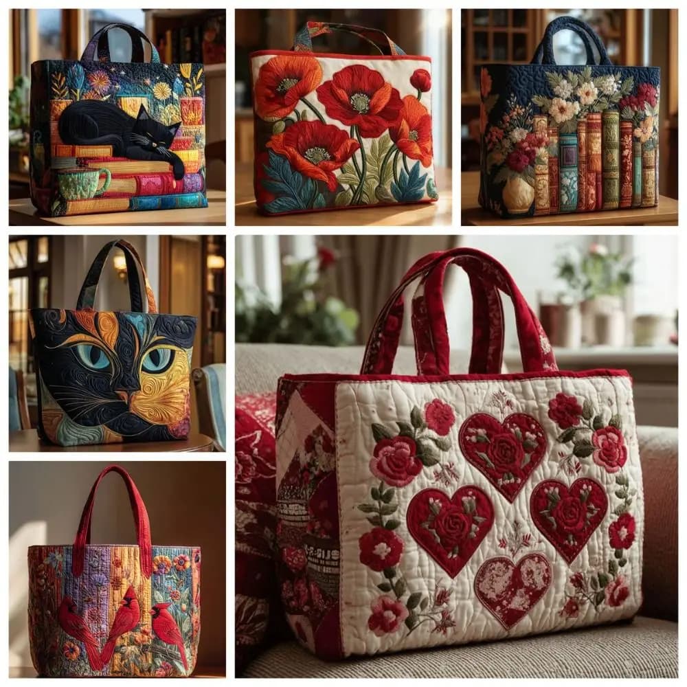 Nuevo Bolso Tote Acolchado con Estampado de Gatos, Bolso de Hombro Suave con Estampado Floral, Bolso de Hombro 3D Duradero