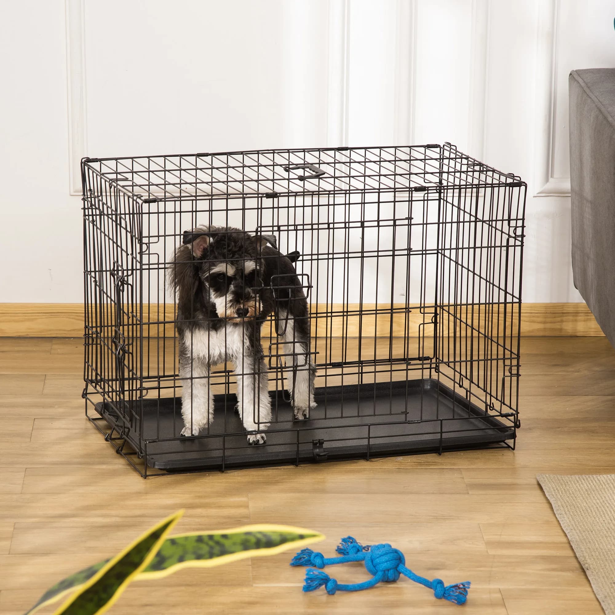Jaula para perros, caja de transporte para animales pequeños, 76x46x52cm, plegable, metálica, negra, ideal para viajes y seguridad en el lugar