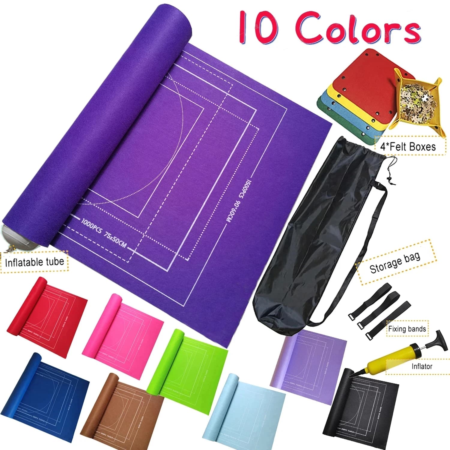 Juego de alfombrillas de rompecabezas de fieltro, manta de juego de rompecabezas disponible de 10 colores con bolsa de almacenamiento de viaje