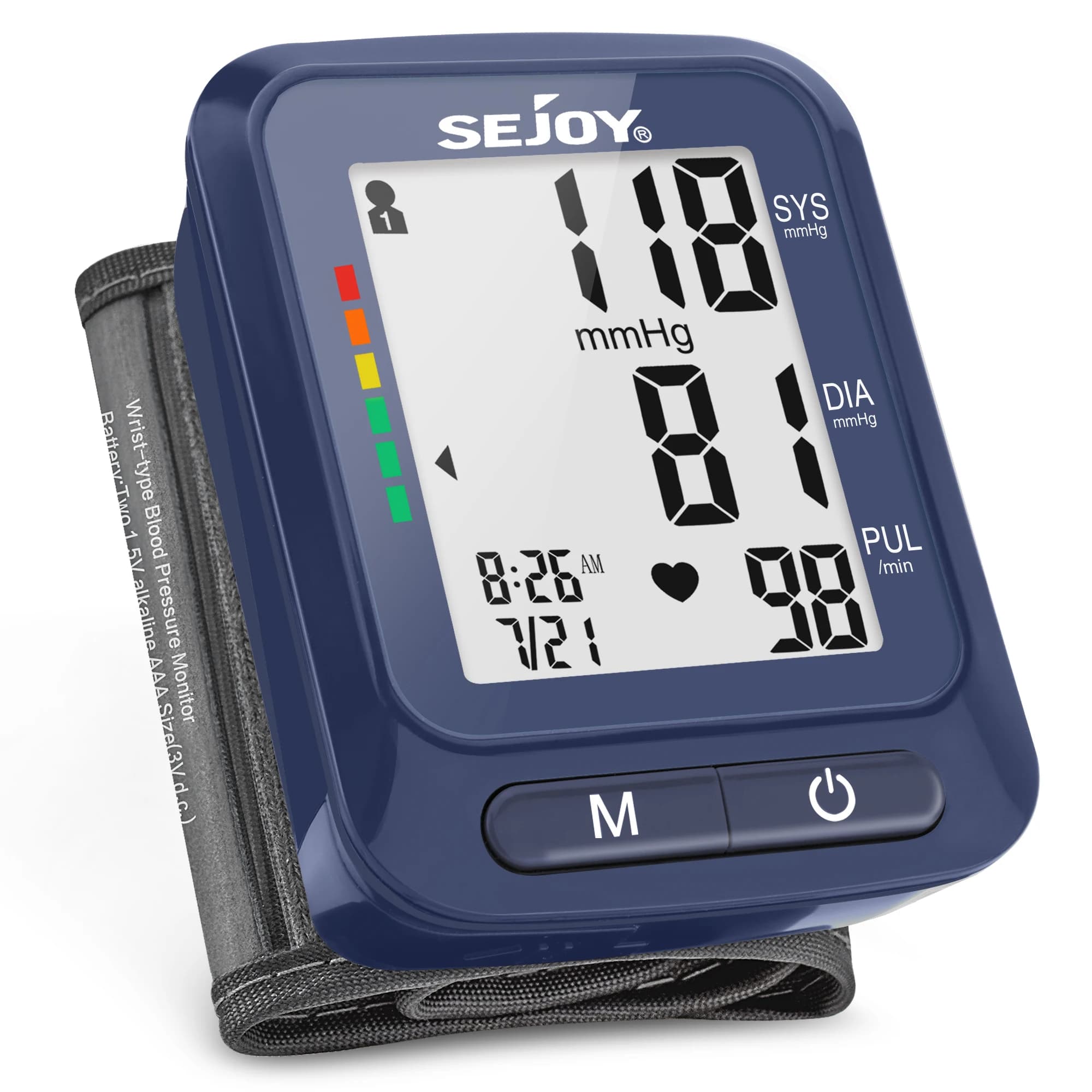 Monitor de Presión Arterial Digital de Muñeca Sejoy, Esfigmomanómetro Portátil con Pantalla LCD, Cuidado de la Salud, Medidor de Frecuencia