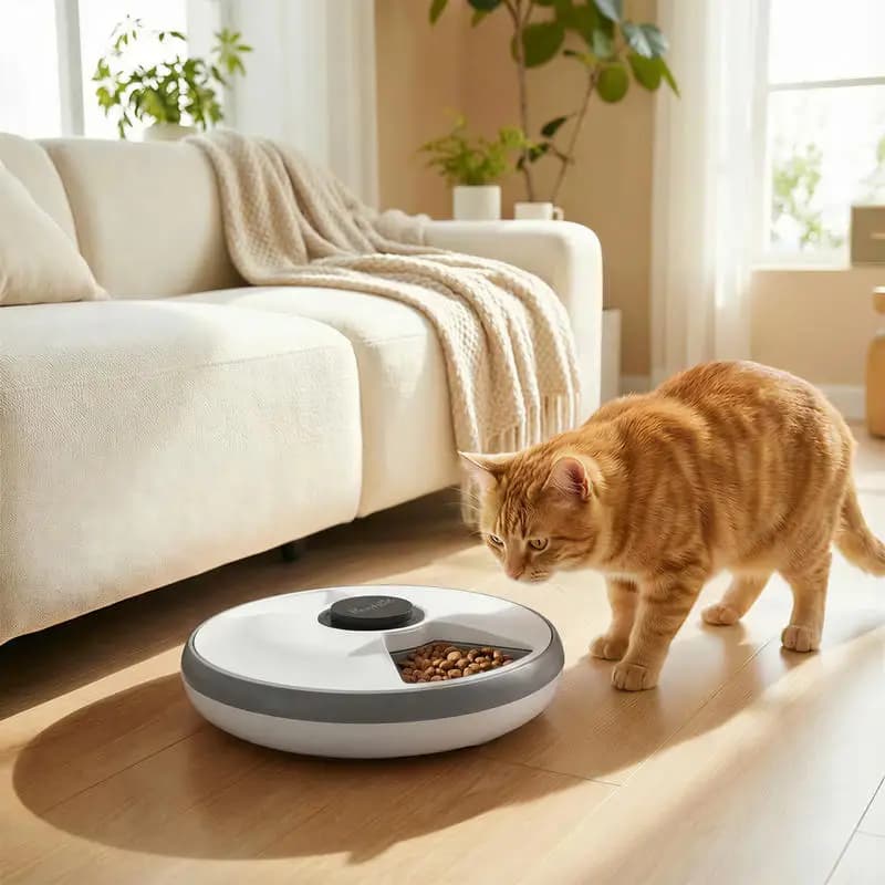 Distribuidor Automático de Comida para Gatos y Perros con Temporizador y Pantalla LED, 1-6 Porciones al Día, para Comida Seca y Húmeda. Entrega
