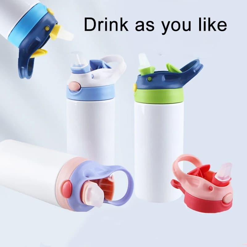 Taza Termo de vacío de acero inoxidable de Color sólido Simple para exteriores con pajita con asa taza de agua para niños taza deportiva portátil