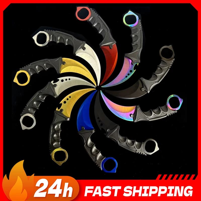10 estilos de Karambit de metal Cs con funda de plástico, accesorios de juego, cuchillos de garra coloridos, accesorios de entrenamiento al aire