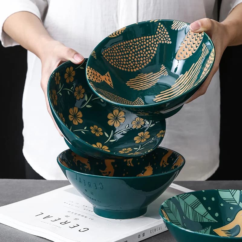 Cuenco de Ramen japonés, cuenco de sopa para el hogar, ensaladera, vajilla de cerámica, cuenco de fideos instantáneos, vajilla de cerámica