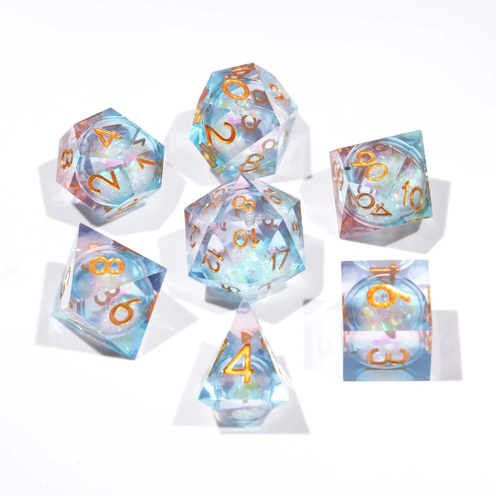 Dados poliédricos de resina sólida DND, juego de dados para juegos de varios lados D & D, color rosa y azul, de 1 a 7 piezas, RPG D6 ~ D20