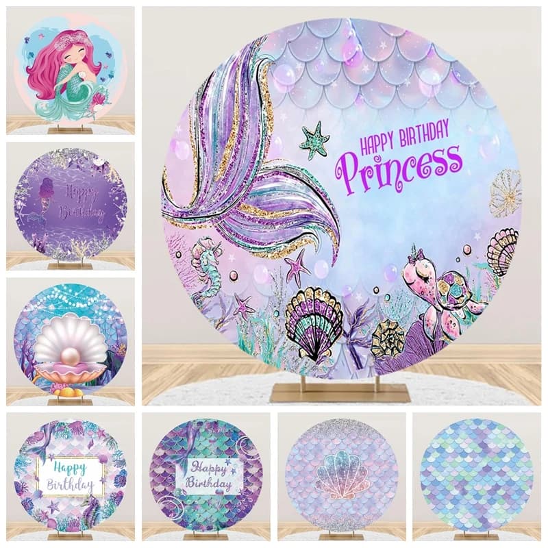 Fondo Fotográfico Circular de Poliéster para Baby Shower, Cumpleaños de Sirena, Retrato de Princesa