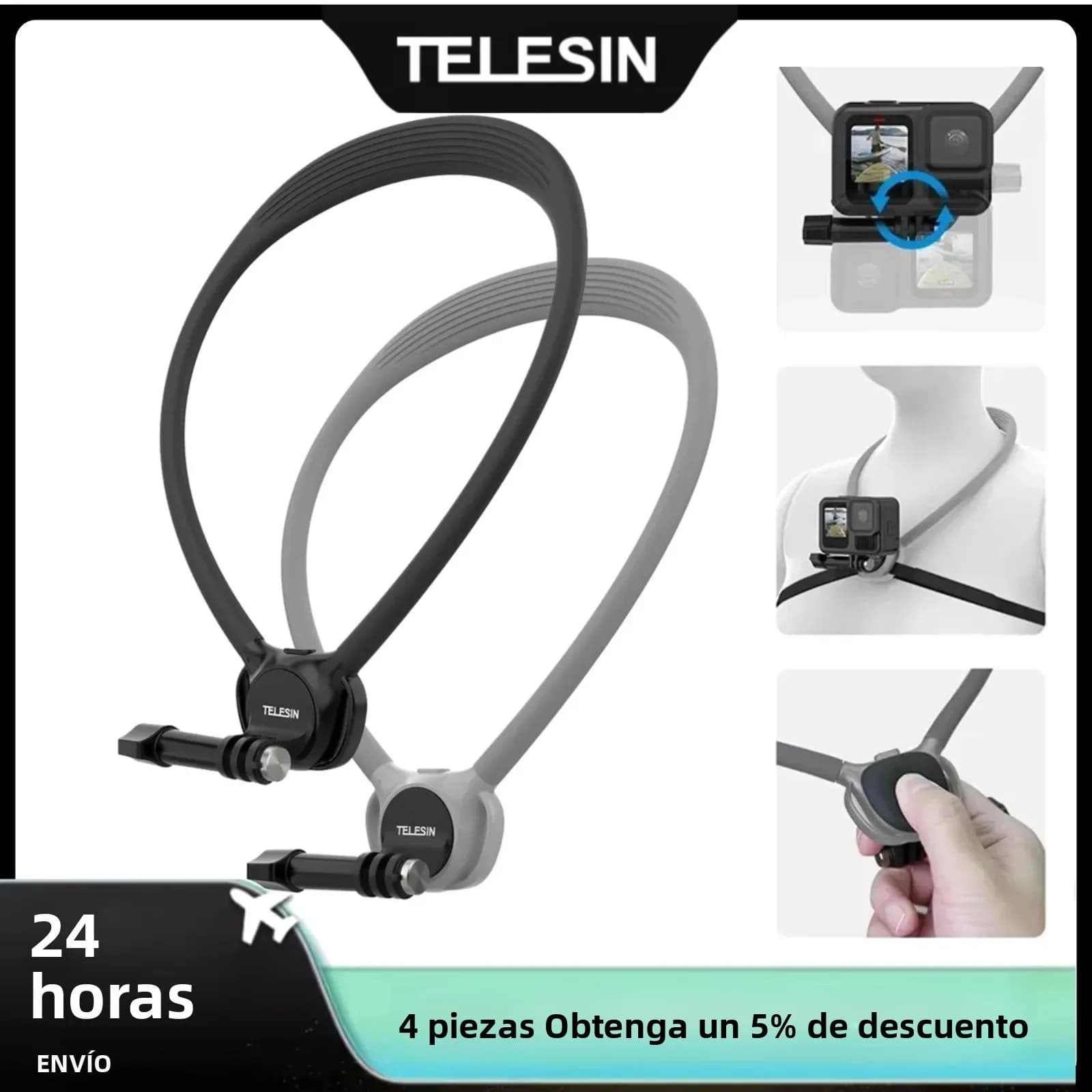 TELESIN soporte de cuello de silicona para Gopro Hero 13 12 11 10 9 8 DJI OSMO Action 5 4 3 Insta360 X5/X4/X3 Mount Go Pro Accesorios
