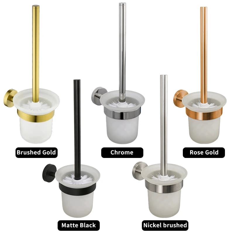 Soporte de cepillo de inodoro de acero inoxidable montado en la pared, accesorios de baño de vidrio, negro, níquel cepillado, oro rosa