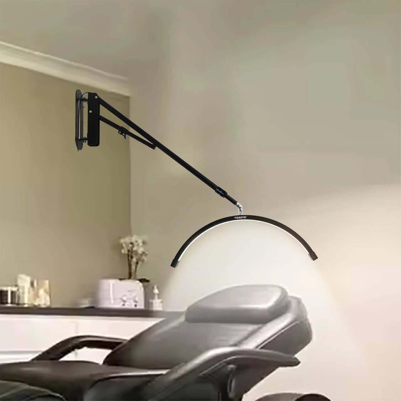 FOSOTO-Lámpara de media luna montada en la pared, luz de relleno fotográfica, luz de techo LED para barbería, pestañas, tatuaje de uñas, salón