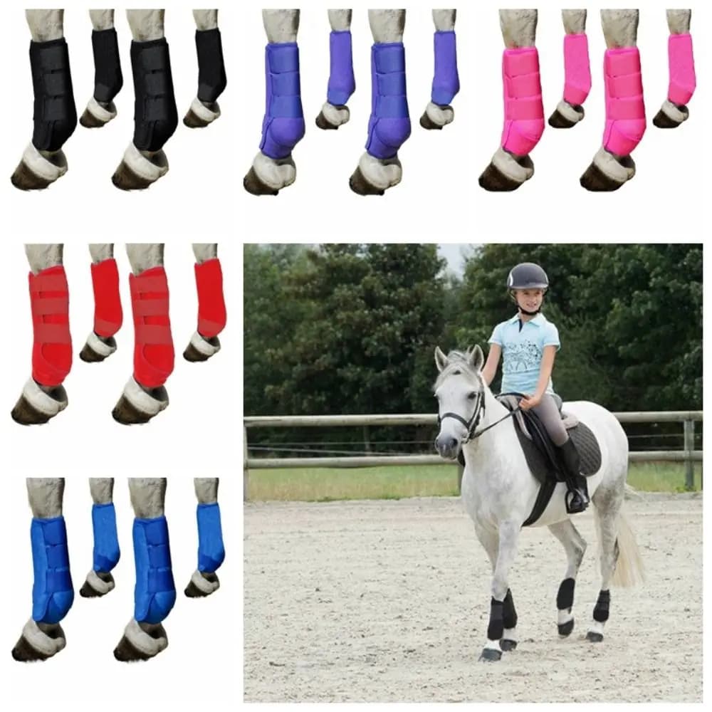 4 unids/set de botas deportivas coloridas para caballos, 3 tamaños, envolturas duraderas para piernas de caballo, fáciles de usar, protector
