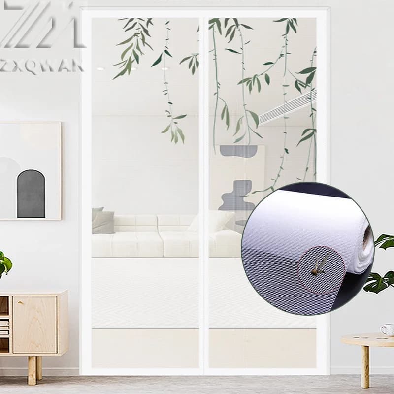 Cortina antimosquitos magnética blanca, puerta de pantalla autocebante magnética, mosquitera, cortina autoadhesiva personalizable para el hogar