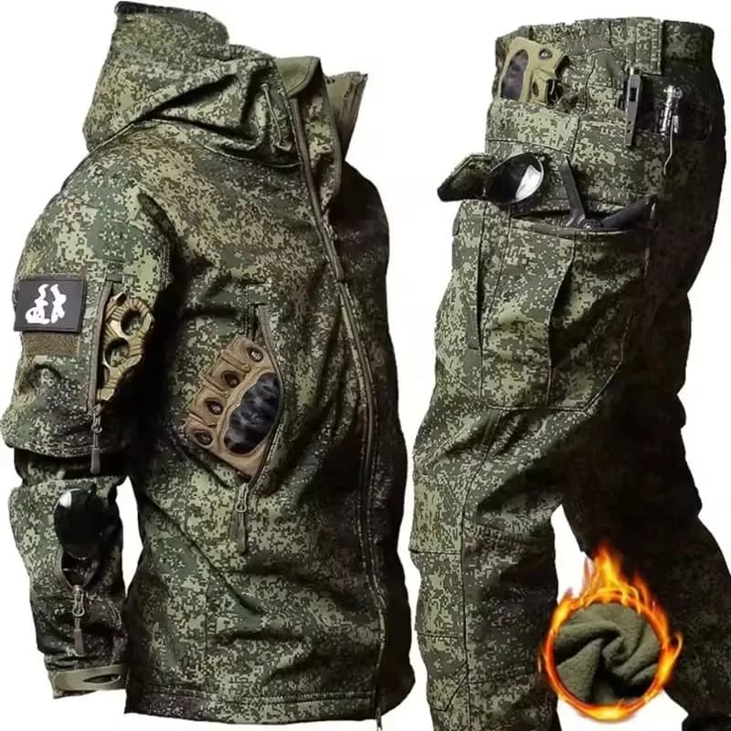 Chaqueta de lana para hombre, traje táctico impermeable para pesca al aire libre, senderismo, Camping, chándales, abrigo, traje térmico, invierno y