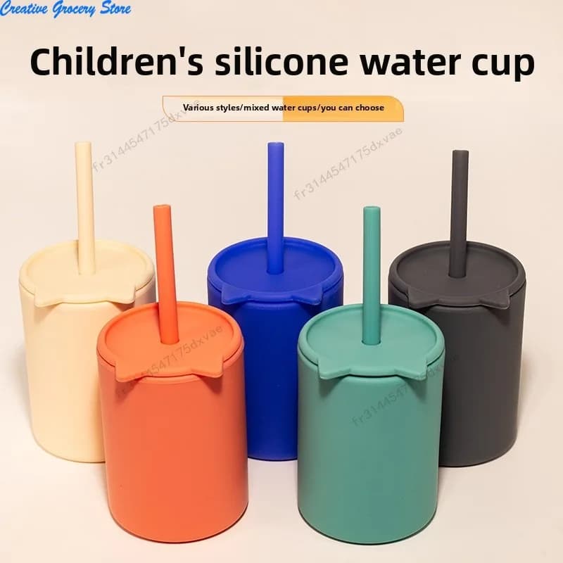 1 unidad de vaso con pajita para bebé de 150 ml (5 oz), vaso de silicona para niños pequeños, vaso de entrenamiento para bebés y niños, vaso de