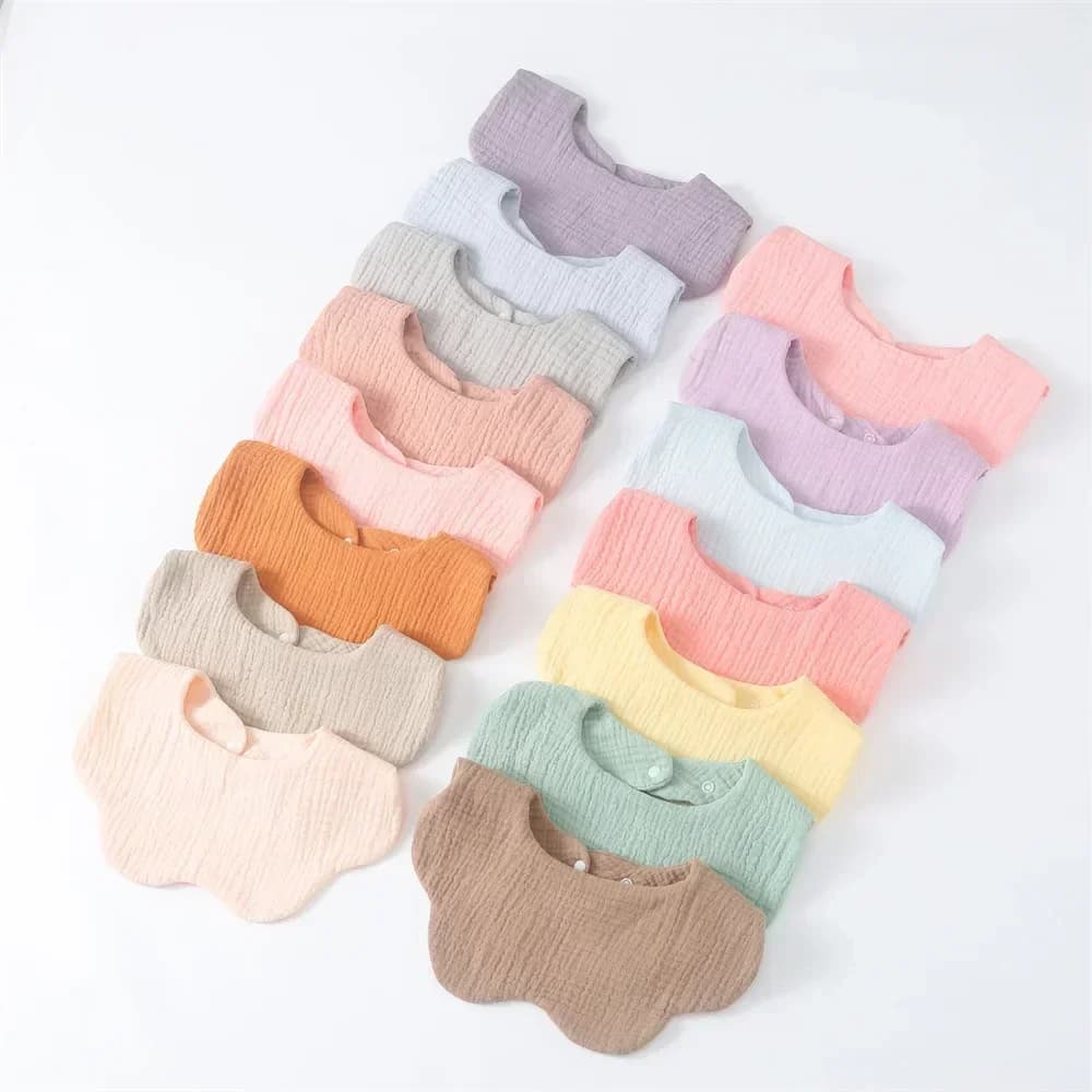 Baberos de algodón para bebé, 6 capas de gasa, babero de alimentación con forma de pétalo, toalla de saliva sólida y gruesa para bebé, paño