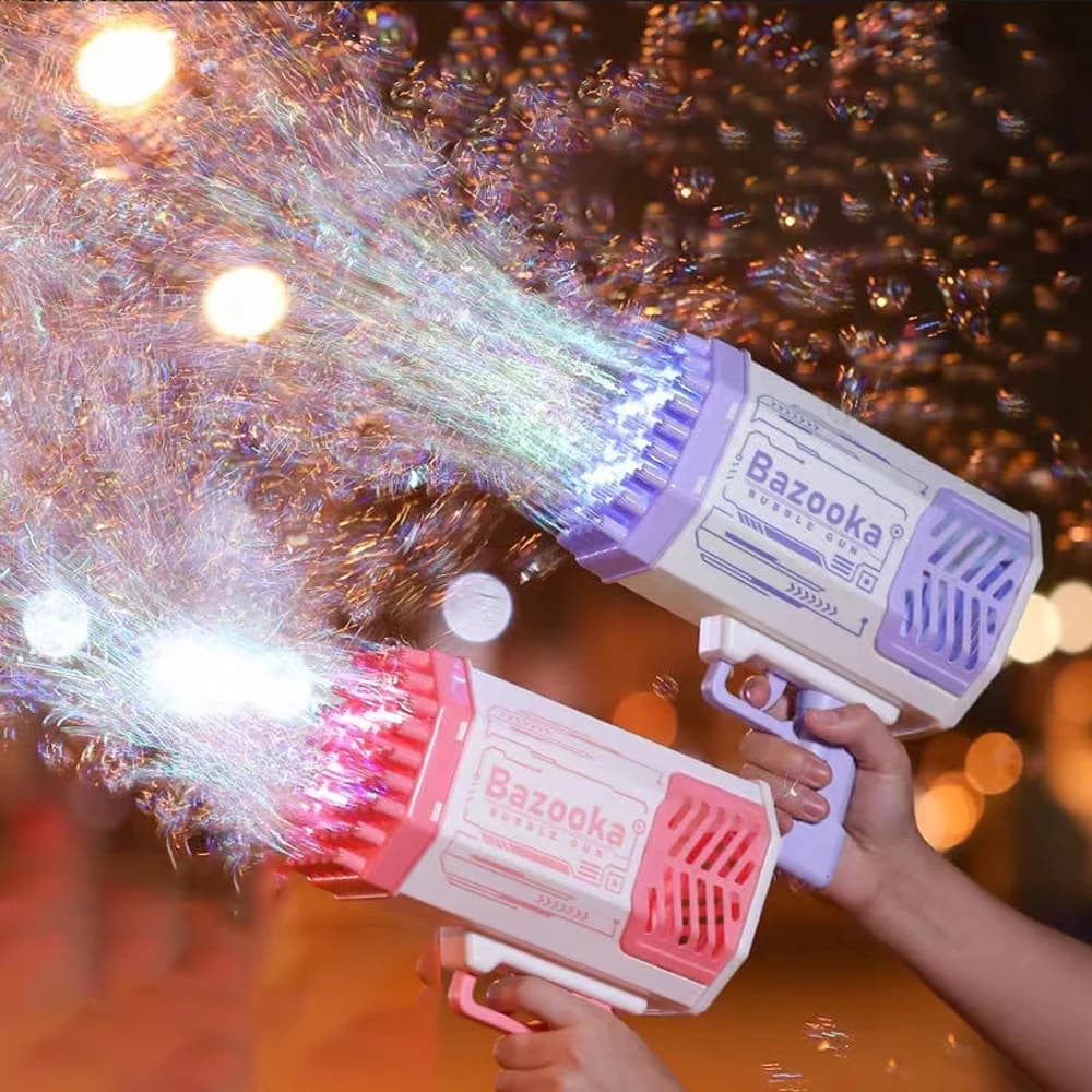 Pistola de burbujas automática de 88 agujeros, máquina de burbujas con forma de lanzador de cohetes, juguete de burbujas de jabón para niños,