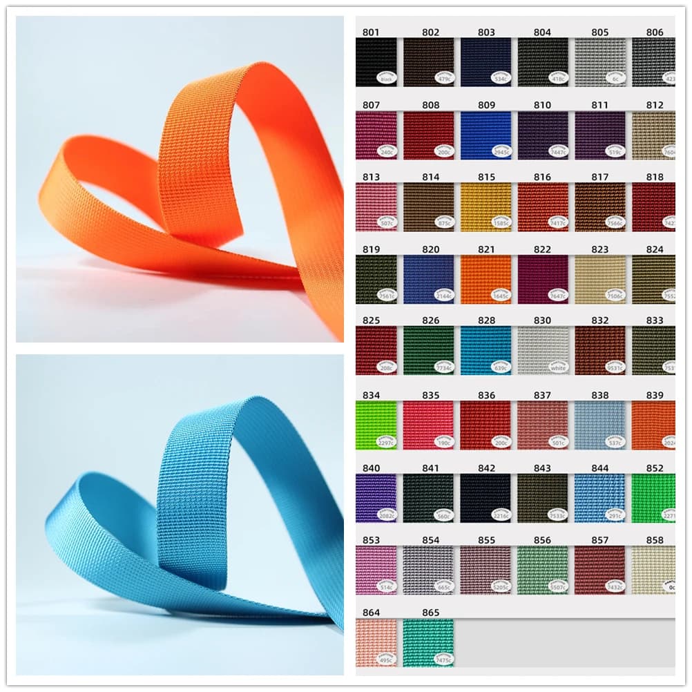 Cinta de poliéster colorida, cinta de PP para collar de perro, arnés, mochila, cinturón, 50 yardas, 1cm-2.5cm de ancho, accesorios de costura DIY
