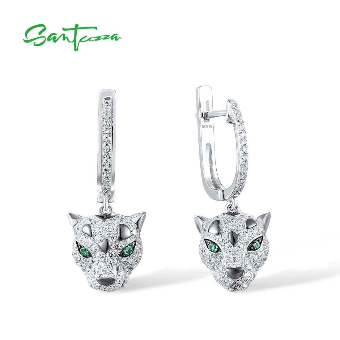 SANTUZZA-pendientes colgantes de plata pura 925 para mujer, Plata de Ley brillante, espinela verde, CZ blanco, joyería fina y elegante