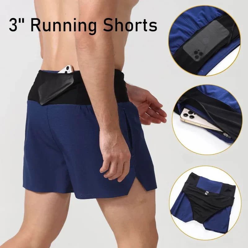 Pantalones cortos 2 en 1 de compresión para correr y maratón, pantalones cortos de 3 pulgadas, mallas de entrenamiento de larga distancia de secado