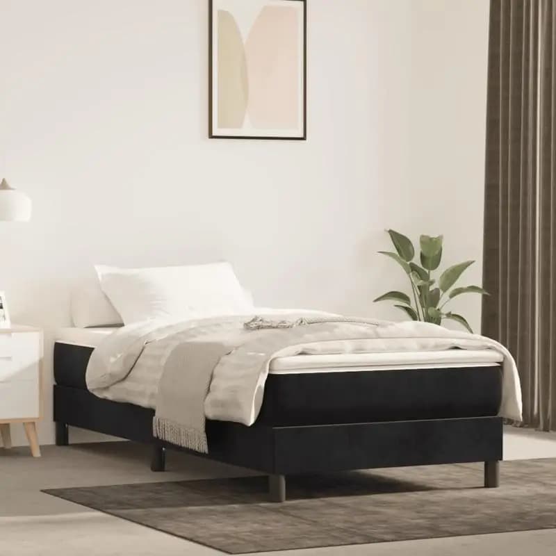 Base de cama con somier, color negro, 90x190 cm, terciopelo