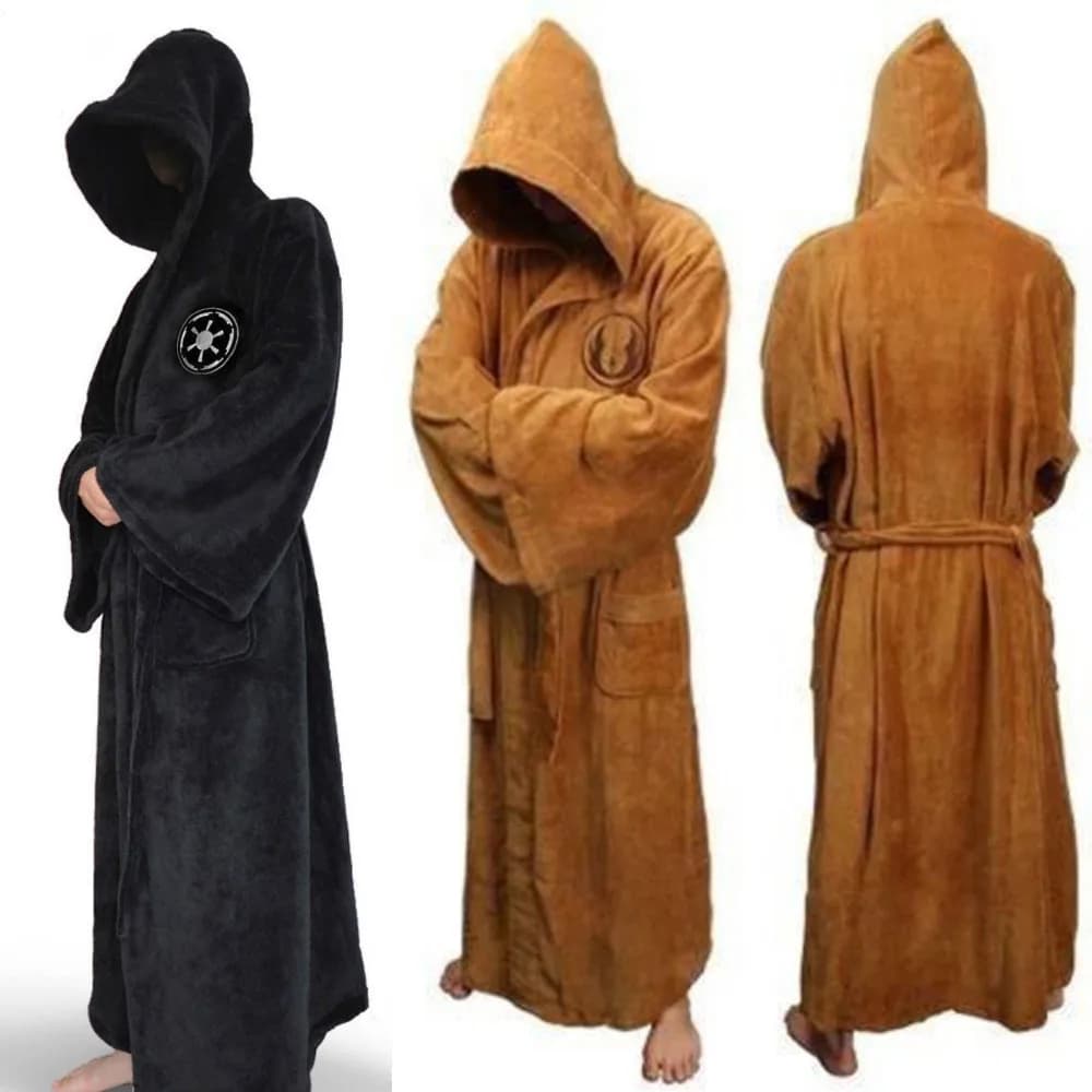 Bata de franela para hombre con capucha, bata gruesa de estrella, albornoz de imperio Jedi para hombre, bata larga de invierno, batas de baño para