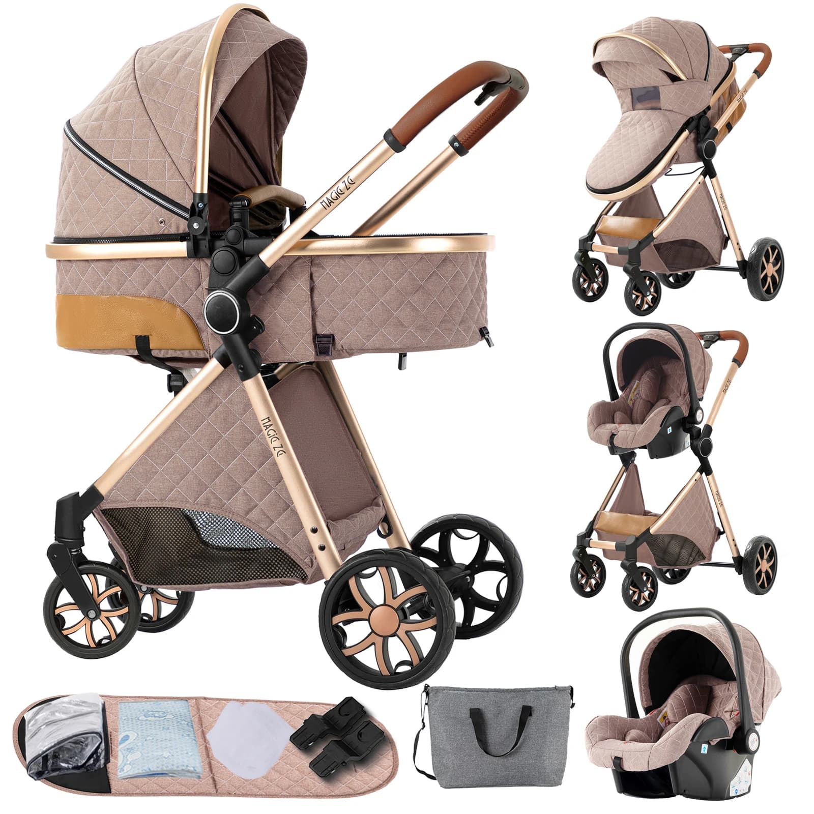 Cochecito de bebé portátil 3 en 1 con asiento de coche, cochecito de bebé plegable, cochecito infantil ligero, cochecito de bebé de viaje, asiento