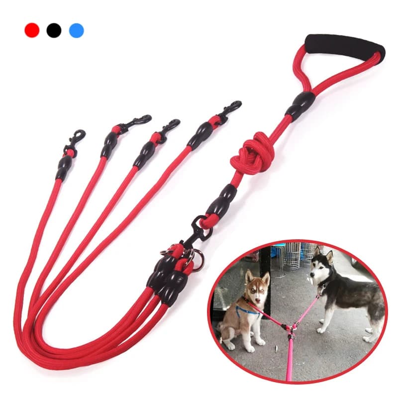 Correa para perro, cuerda de nailon, doble doble, dos cabezales, correa para perros, acoplador de 2 vías para caminar, dos y más, collares para