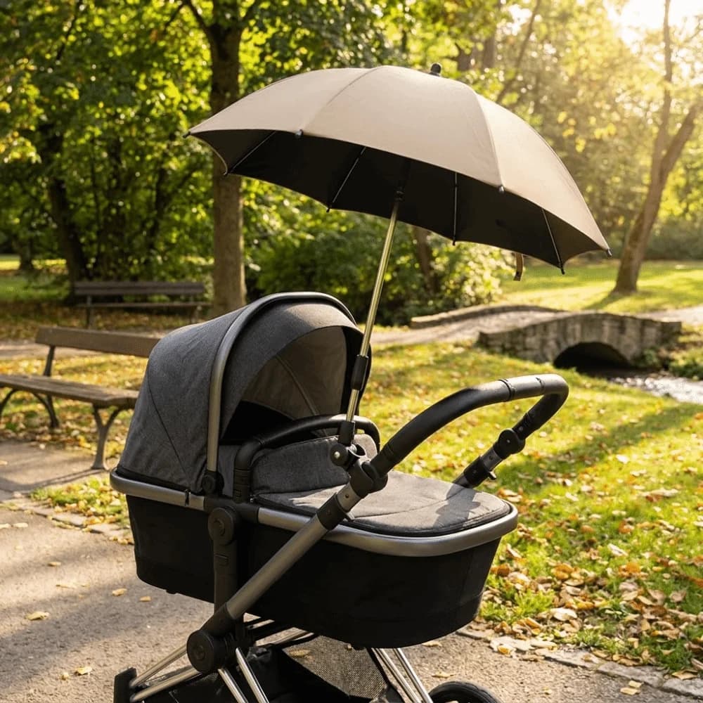 Sombrilla Ajustable con Protección UV, Diseño 2 en 1 con Abrazadera para Cochecito, Sombrilla Universal de 360 Grados para Cochecito de Bebé