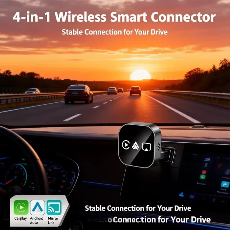 Adaptador Inalámbrico CarPlay Mejorado, Convierte CarPlay/Android Auto/Screen Mirroring de Cable a Inalámbrico, Plug & Play