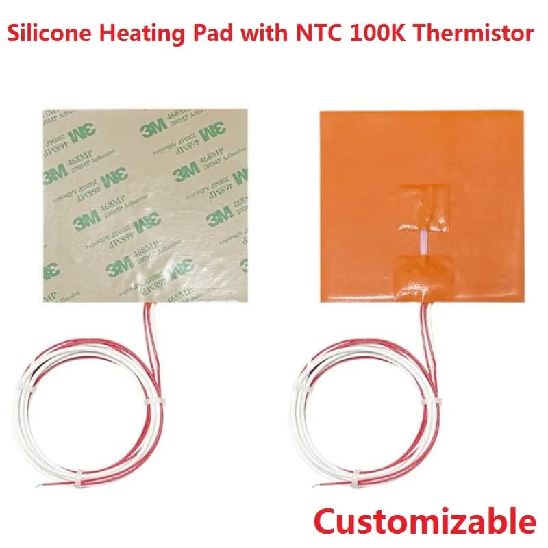 Almohadillas calefactoras eléctricas de goma de silicona, 12V, 24V, 110V, 220V, placa calefactora, estera para hornear, adhesivo, Sensor de
