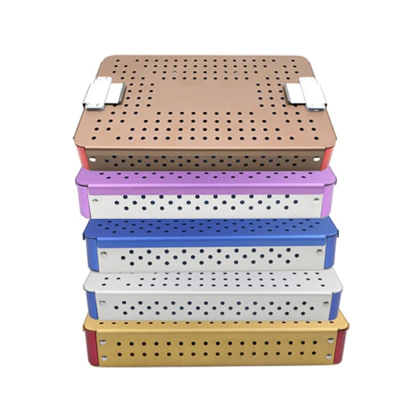 Caja de esterilización de una sola capa con almohadilla de silicona, aleación de aluminio