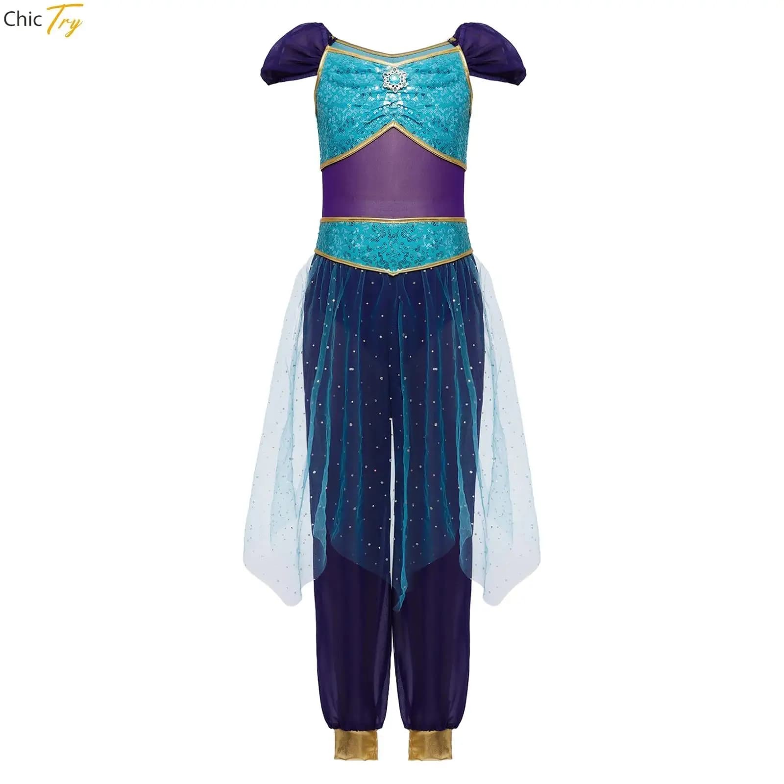 Mono de princesa árabe Jasmins para adolescentes, disfraz de Halloween, disfraz de Carnaval, danza del vientre india, peleles de tul superpuestos con