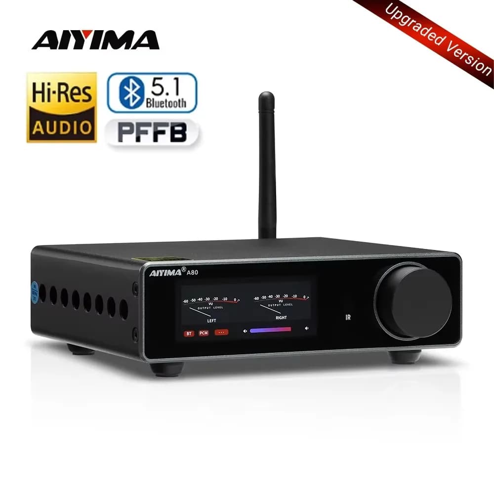 Amplificador de Potencia Estéreo AIYIMA Mejorado A80 TPA3255 Bluetooth DAC PFFB 300Wx2 Amplificador Digital de Alta Resolución Clase D 2.0 con