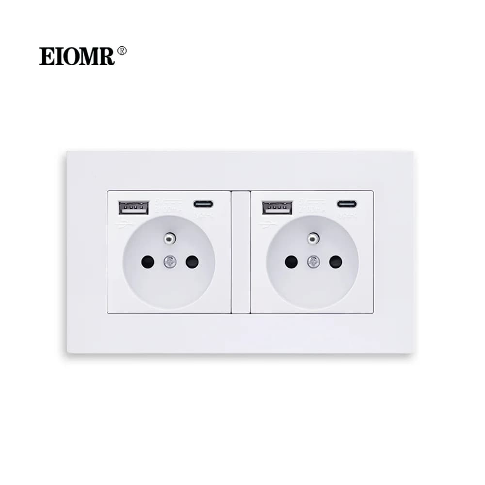 EIOMR-enchufe doble USB de pared francesa, 16A, 5V, 2100mA, con puertos USB, tomas eléctricas de 146MM x 86MM, toma de corriente tipo C estándar de