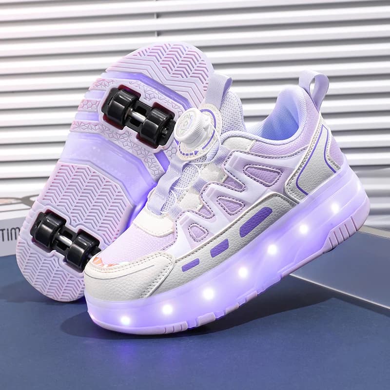 Zapatillas luminosas de cuatro ruedas para niños, zapatos de patín con luz Led negra y rosa, zapatos Led para niños y niñas con carga USB