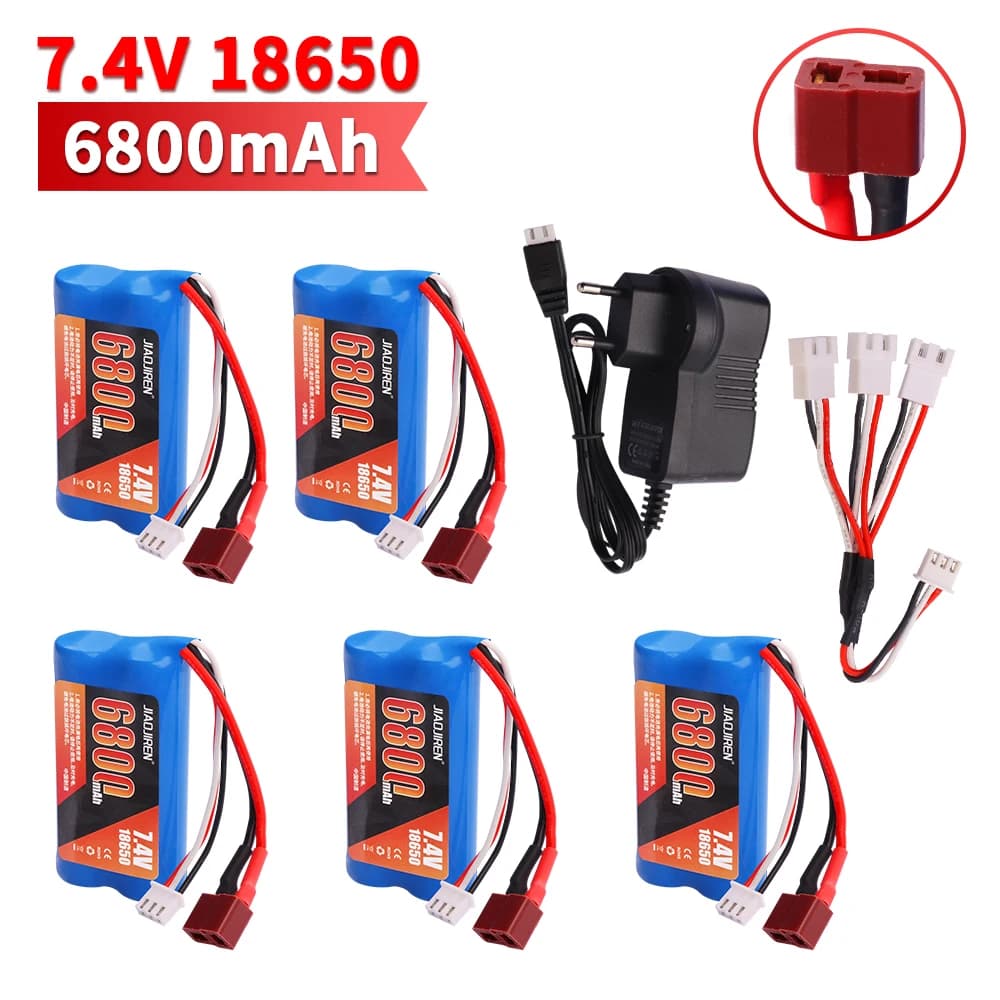 Actualización de batería 7,4 V 18650 6800MAH para Wltoys 10428/12428/12423/Q46 piezas de repuesto de coche teledirigido con cargador 7,4 V enchufe T