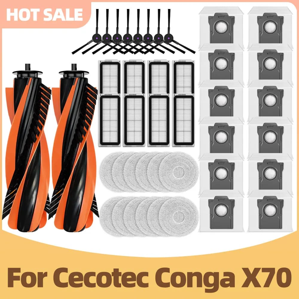 Accesorio Compatible para Cecotec Conga X70 / Deerma X80 Piezas de Aspiradora Cepillo Principal y Lateral Bolsa de Polvo Paño de Mopa Filtro HEPA