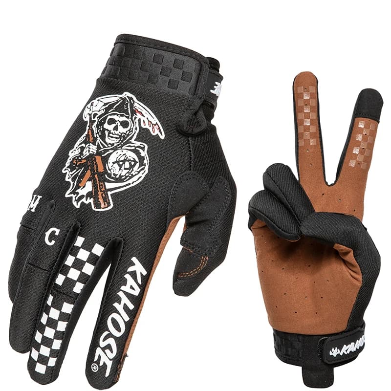 Guantes de Motocicleta Retro FASTGOOSE KAHOSE con Diseño de Calavera, Pantalla Táctil, Transpirables, Antideslizantes, Dedos Completos, para