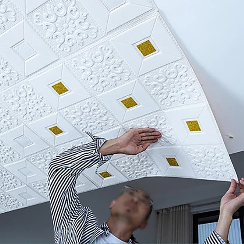 Papel tapiz de techo de gran tamaño, 10 Uds., 70x70cm, ladrillo 3D, pegatinas de pared impermeables, decoración de pared de autocurvo de espuma