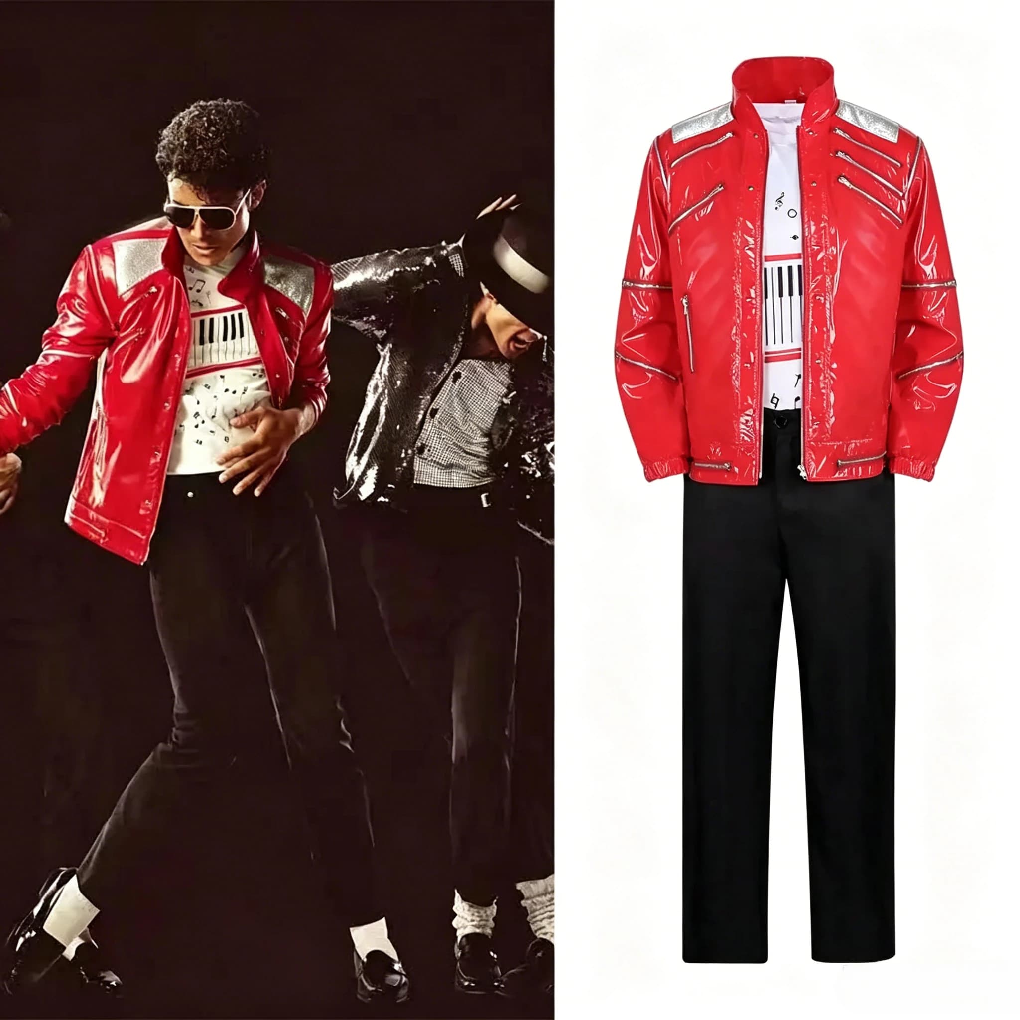 Chaqueta Beat It de Michael Jackson para imitadores de MJ de todas las edades, abrigo informal punk de cuero PU con cremallera roja, traje para