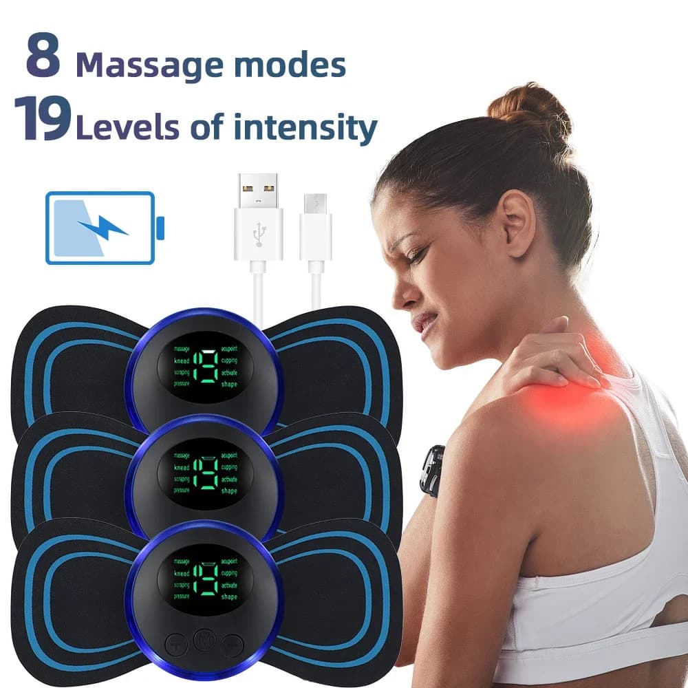 Masajeador Eléctrico de Cuello EMS, Estimulador Muscular de Baja Frecuencia, Instrumento para Espalda, Cervicales, Pantorrillas, Parches para el