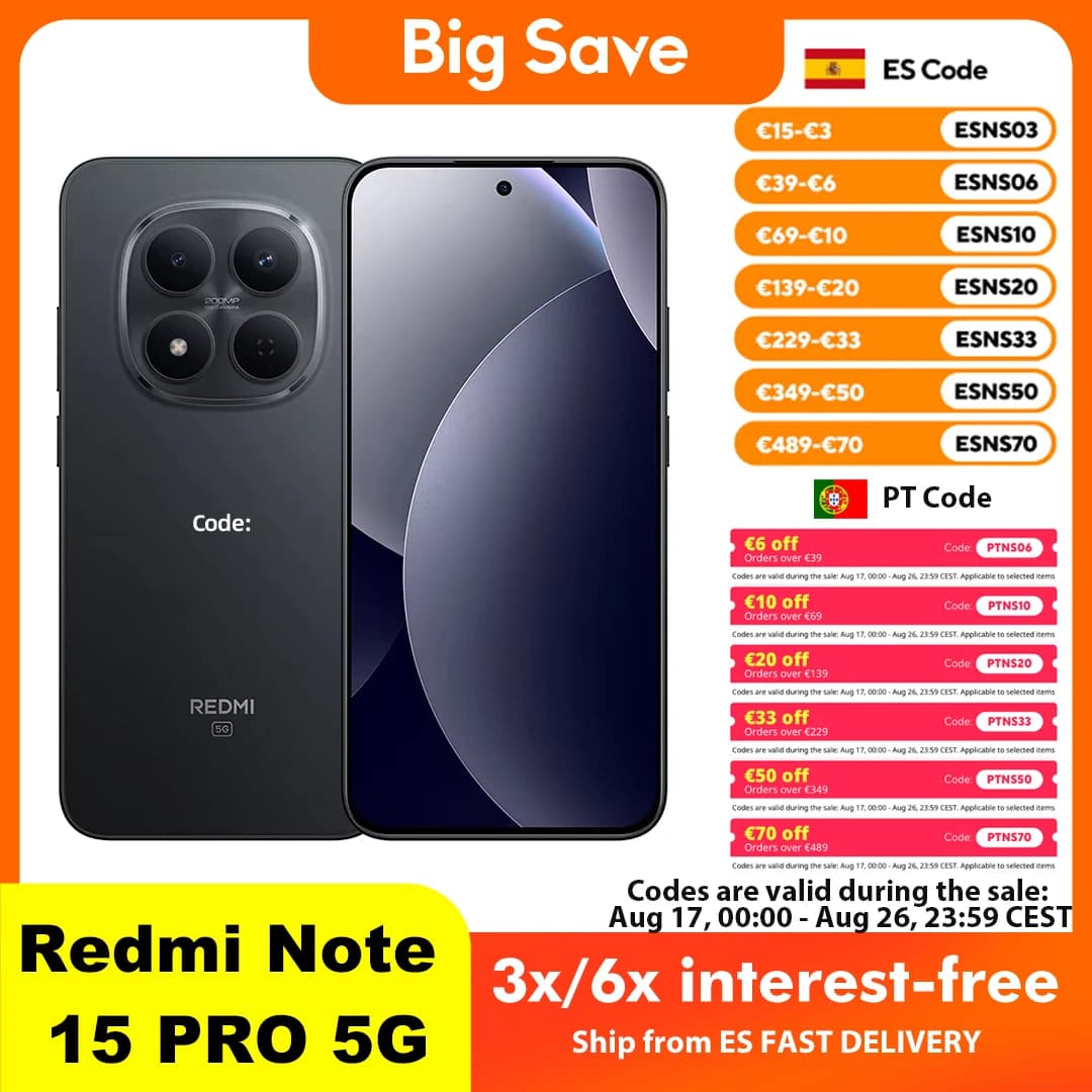 Xiaomi Redmi Note 15 Pro 5G 8GB 256GB 12GB 512GB Pantalla AMOLED de 6.83" y 1.5K MTK Dimensity 7400-Ultra Cámara de 200MP Batería de 6580mAh