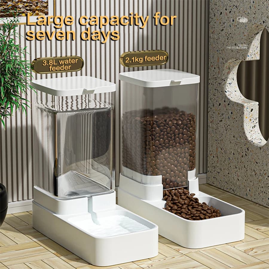 Comedero automático para gatos y dispensador de agua con contenedor de almacenamiento de alimentos por gravedad para perros y gatos