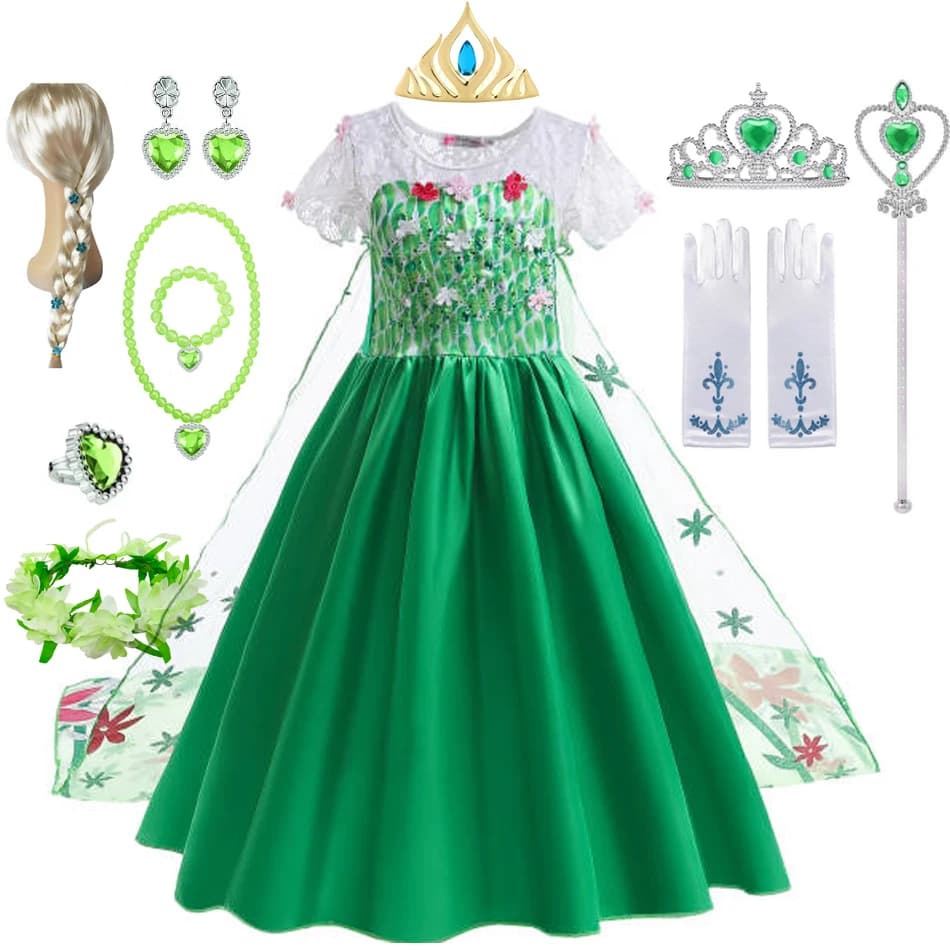 Vestido de Elsa para niña, vestido de princesa, disfraz de Cosplay, Vestidos para bebés, ropa para niños, Vestidos de fantasía verdes para niños