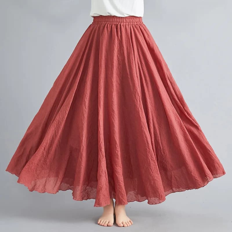 Nuevo 2020 Faldas largas de algodón y lino para mujer, Faldas largas plisadas con cintura elástica, Faldas de verano Vintage bohemias para la playa,