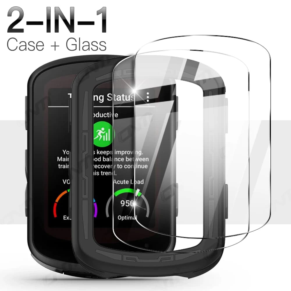 Funda 2 en 1 + vidrio templado para Garmin Edge 540/840 GPS, Protector de pantalla para cronómetro de bicicleta, película de vidrio y cubierta de