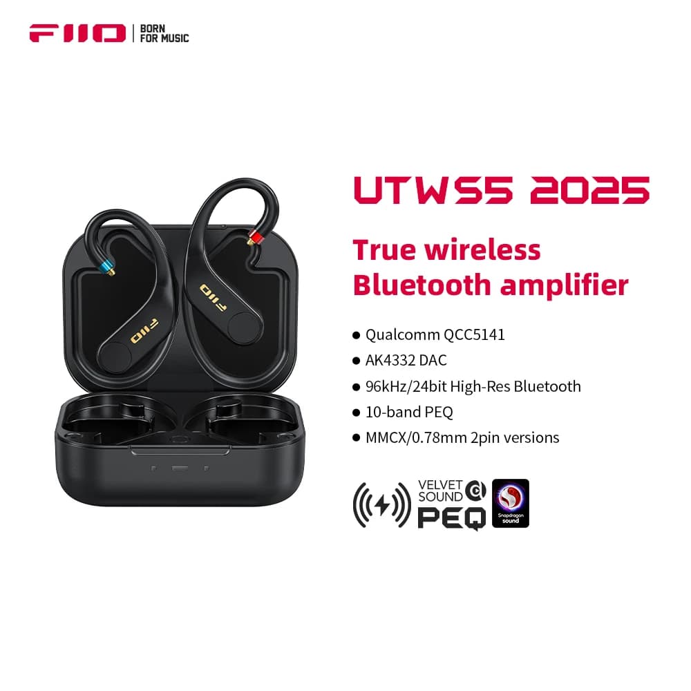 FiiO UTWS5 2025 Auriculares Bluetooth inalámbricos verdaderos Gancho y amplificador de auriculares para IEMs, LDAC de alta resolución 96 kHz/24 bits