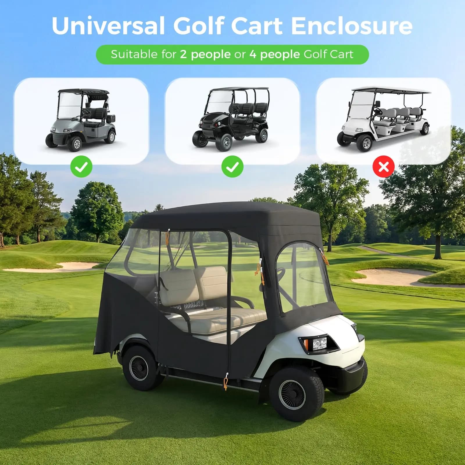 Cubierta para Carro de Golf con Ventanas Transparentes - Cubierta de Conducción Transparente para 2/4 Pasajeros para Club Car con Puerta Enrollable