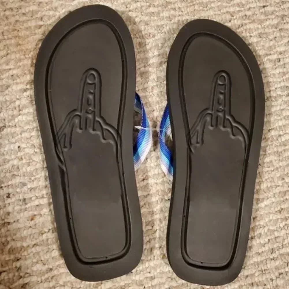 Zapatillas de dedo medio ocultas Figura con piernas Chanclas de secado rápido Parodia Dedo medio Playa Verano Confort Sandalia antideslizante