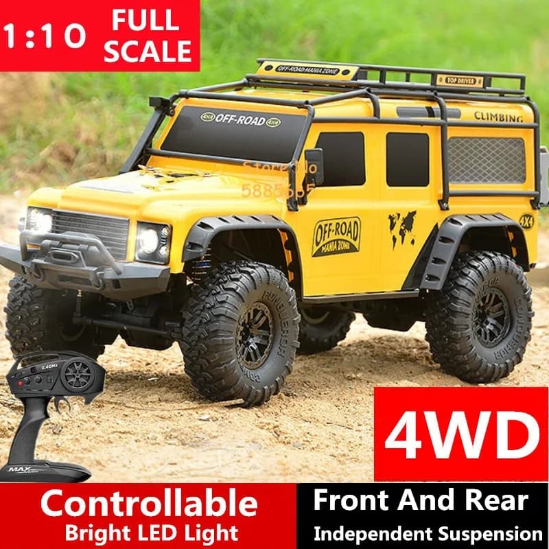Camión RC grande 4WD 1/10 profesional, grado de Hobby, 2,4G, faro todoterreno grande, coche de Control remoto de alta velocidad, coches de juguete