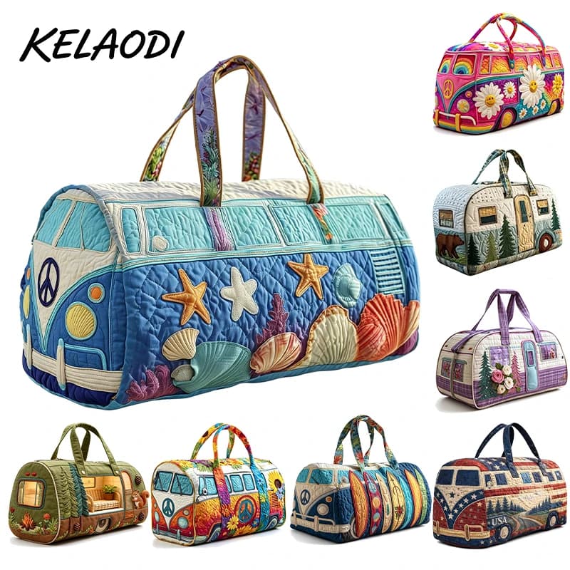 Bolso de viaje acolchado con correas ajustables para los hombros, forma de coche de camping, gran capacidad, estampado, para gimnasio, camping, playa,